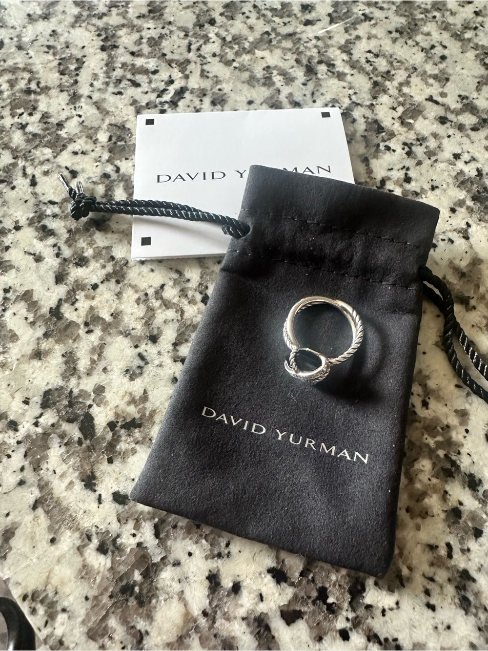 David Yurman Twisted Cable Knot Ring - Silver with black onyx